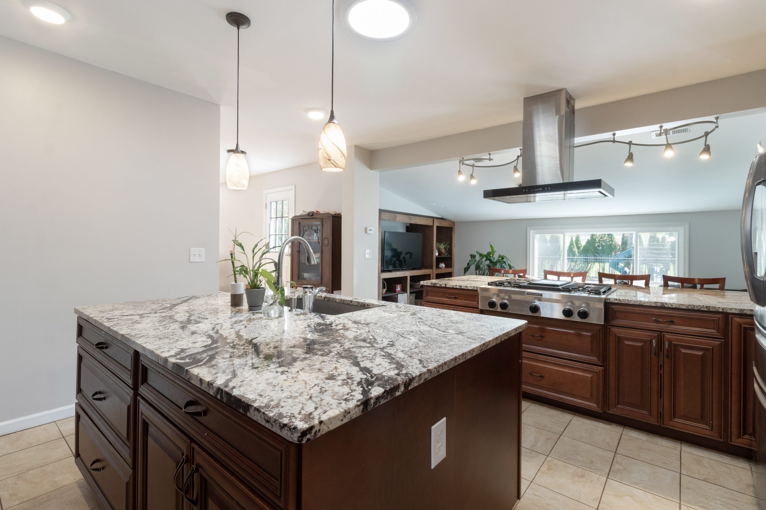 modern kitchen of Wallingford CT house with marble countertops